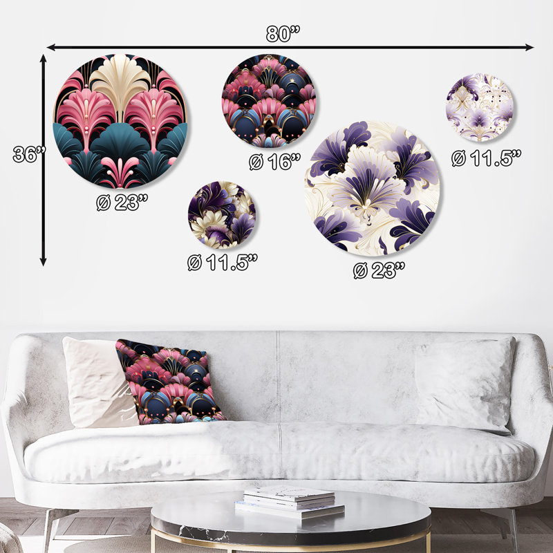Galkhai - Damask Bohemian Round Wall Art Set Of 5