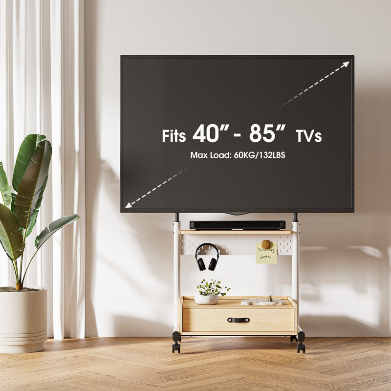 Meuble télé Charrisse pour meuble télé 40-85 po, Blanc/naturel