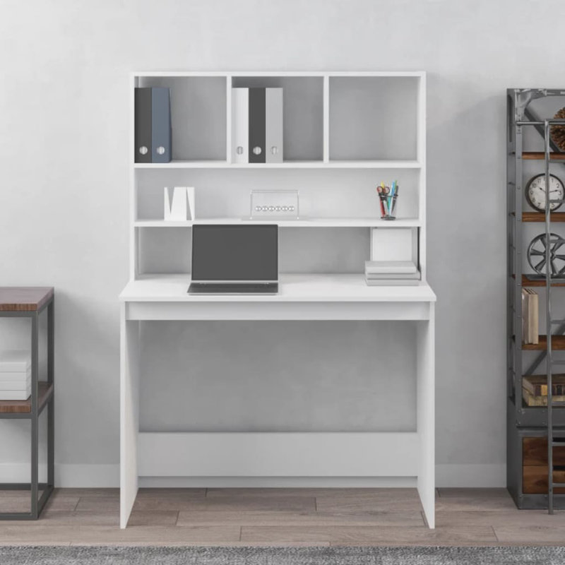 17 Stories Desk With Shelves 102X45x148 Cm Engineered Wood, White