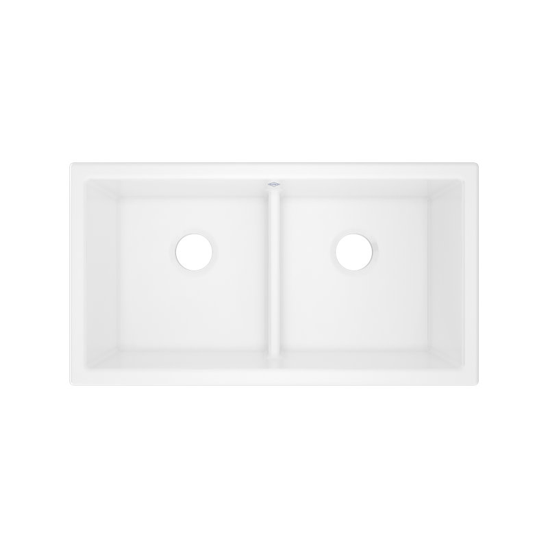 33" Shaker Double Bowl Undermount Fireclay Kitchen Sink, White