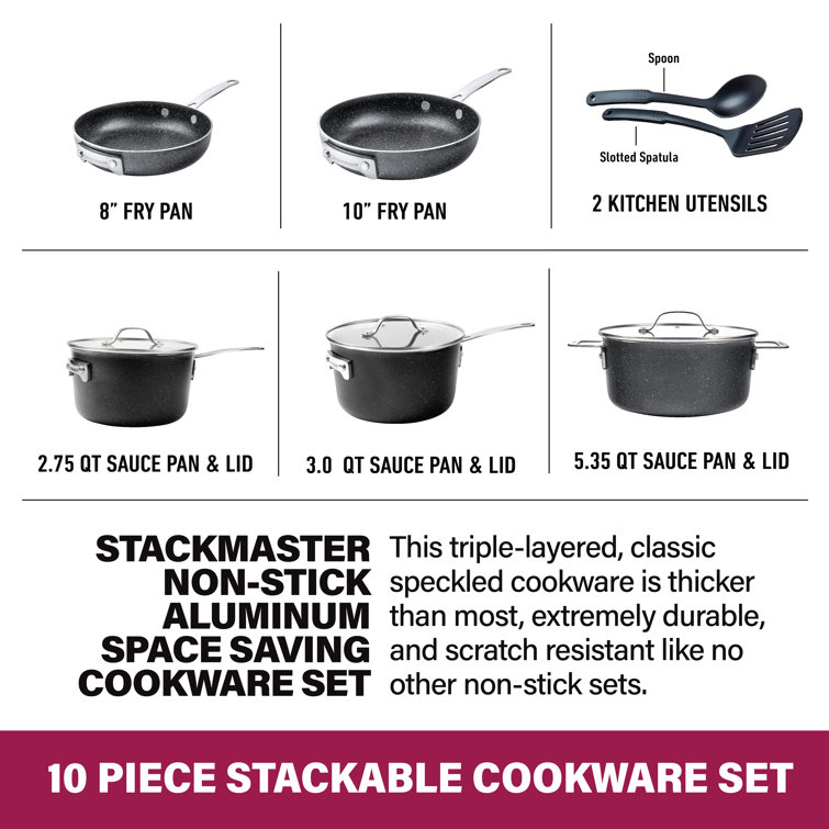 Granitestone 6-Piece Cast Aluminum Heavy Duty Nesting Nonstick Cookware Set, Black