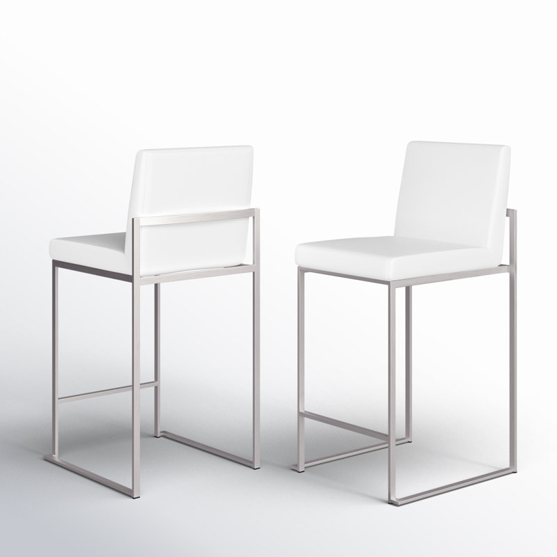 Tabouret de bar et de comptoir Brieon, Tabouret de comptoir (siège d'une hauteur de 26 p, Simili cuir blanc, Acier Inoxydable