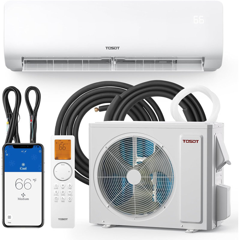 Climatiseur et système de chauffage TOSOT 9 000 BTU mini, climatiseur 20,5 SEER2 sans fil avec onduleur AC avec ligne de cuivre de 16 pi, commande vocale, 208-230 V, série Cosmo