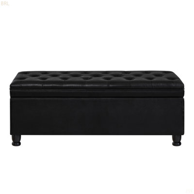 Upholstered Tufted Button Storage Bench ,Faux Leather Entry Bench With Spindle Wooden Legs, Bed Bench