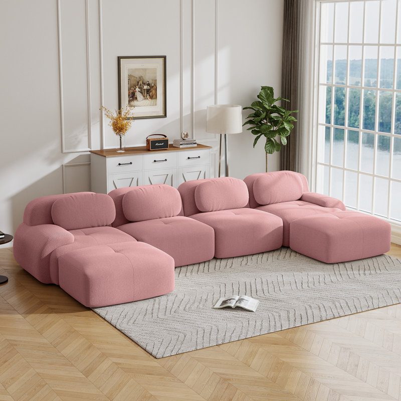 Compression Sofa, U Shape Sofa, Corduroy Sofa, 29.5" H x 152.7" W x 70" D