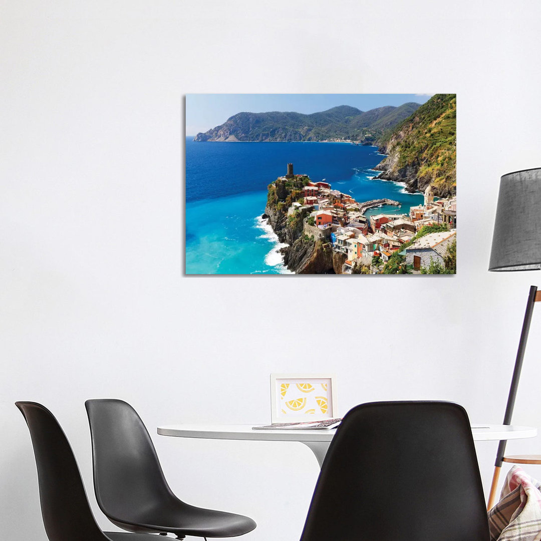 Coastal Town on a Cliff, Vernazza, Cinque Terre, Liguria, Italy by George Oze - Wrapped Canvas Photograph