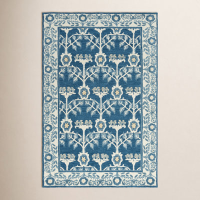 Earthly Treasures 215 Hand Tufted Wool/Cotton/Viscose Floral Rug in Navy/Ivory