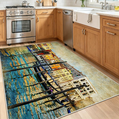 Tapis transparent lavable à la machine, romantique, artistique et rétro Venise