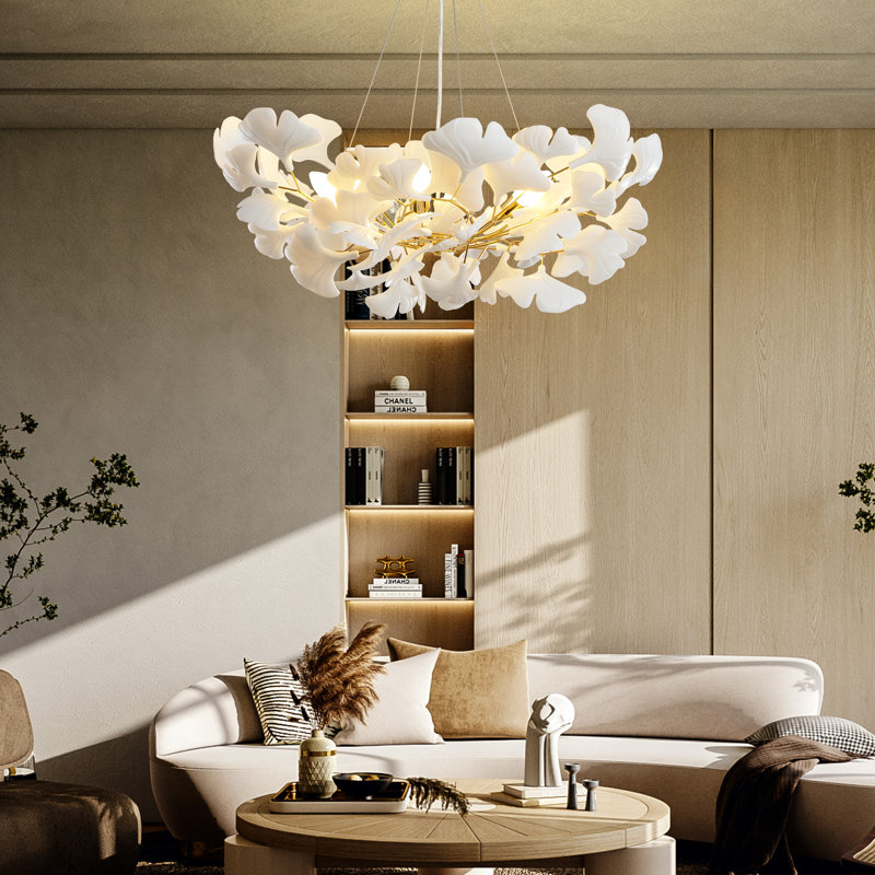31.5 " 6-light Ceramic Ginkgo Leaf Chandeliers, Gold