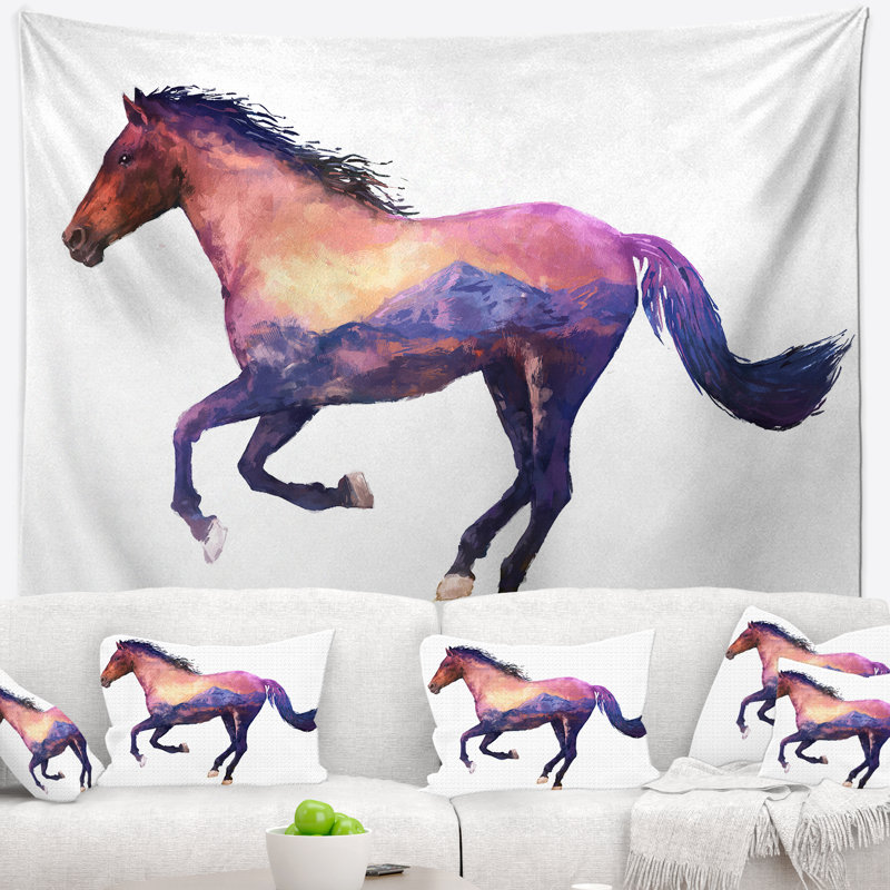 Tapisserie d’exposition à cheval double d’animaux en polyester avec accessoires suspendus inclus, H 50 po x l 60 po