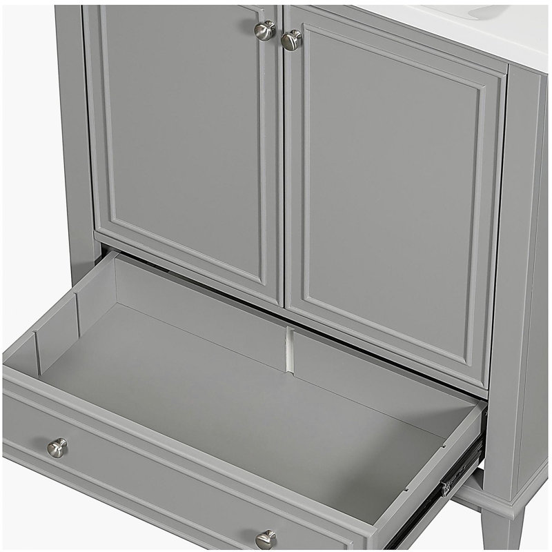 30-inch bath sink set, multi-functional bath cabinet with door and drawer, solid wood frame and MDF board, Gray