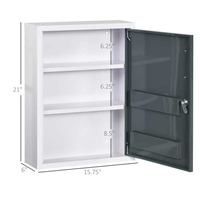 Armoire à pharmacie Kleankin avec tablettes à l'intérieur et sur la porte, conception verrouillable pour la sécurité des enfants et des animaux domestiques, rangement mural pour premiers soins
