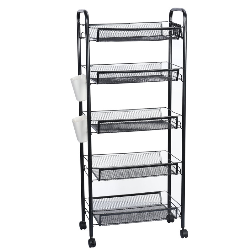 Panier de rangement pour fruits et légumes, panier de rangement empilable en métal à 5 niveaux avec roulettes à 360 degrés, panier de rangement pour fruits et légumes pour la cuisine, le garde-manger et la salle de bain