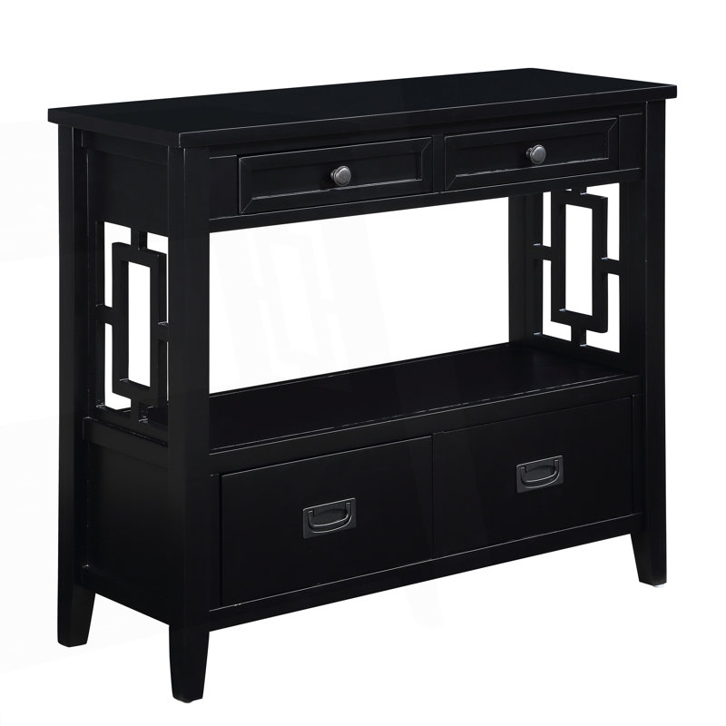 Console Farmhouse, table d'entrée avec 4 tiroirs et 1 tablette de rangement, table d'entrée, Noir