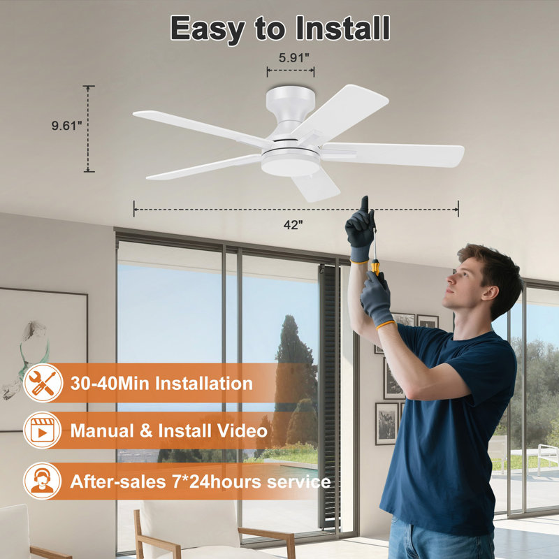 42 po Ventilateur de plafond encastré intérieur / extérieur intelligent avec lumières DEL RVB et application / télécommande, à intensité variable, 6 vitesses