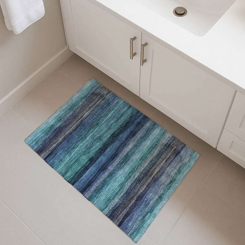Premium Machine Washable Mayfield AMF2093 Striped Rug, 1'8" x 2'6", Teal