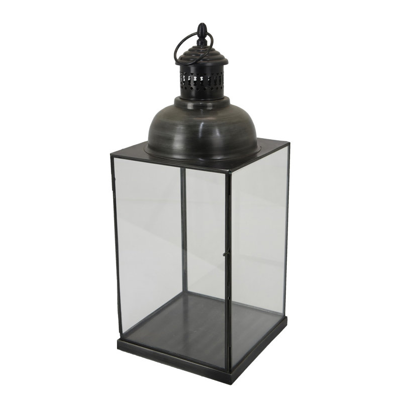 Lanterne Laila, métal noir, panneaux de verre, base carrée, H 20 po x l 8 po x P 8 po