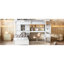 Lit mezzanine simple au-dessus d'un lit mezzanine blanc avec bureau intégré et espace de rangement, y compris bureau, tablette et escalier-1950423247