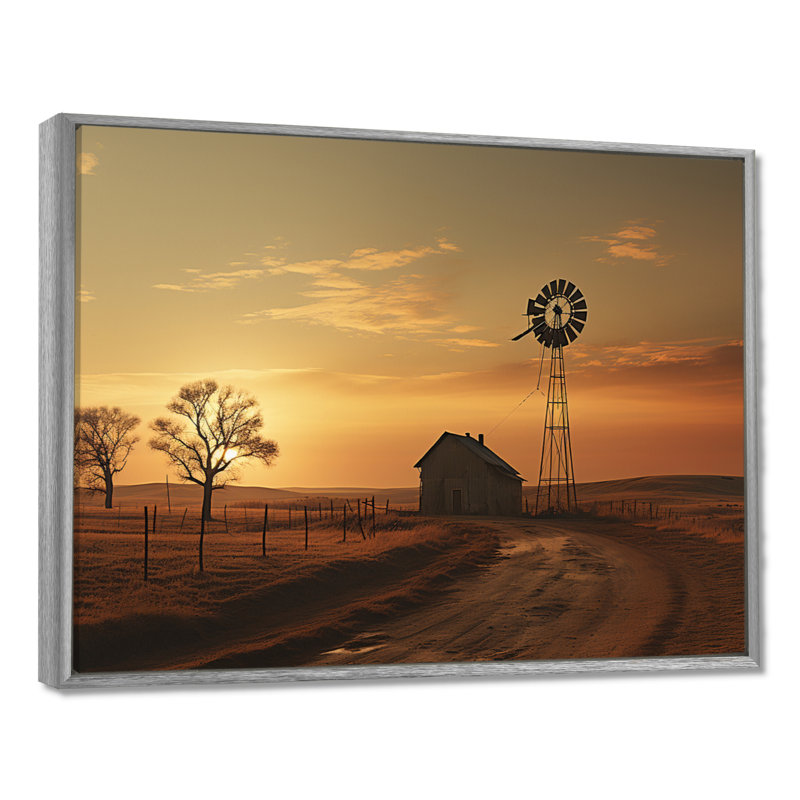 Wind Turbines Industrial Landscape I - Wind Turbines Wall Art, H 30 po x l 40 po x P 1,5 po, Encadrement argenté