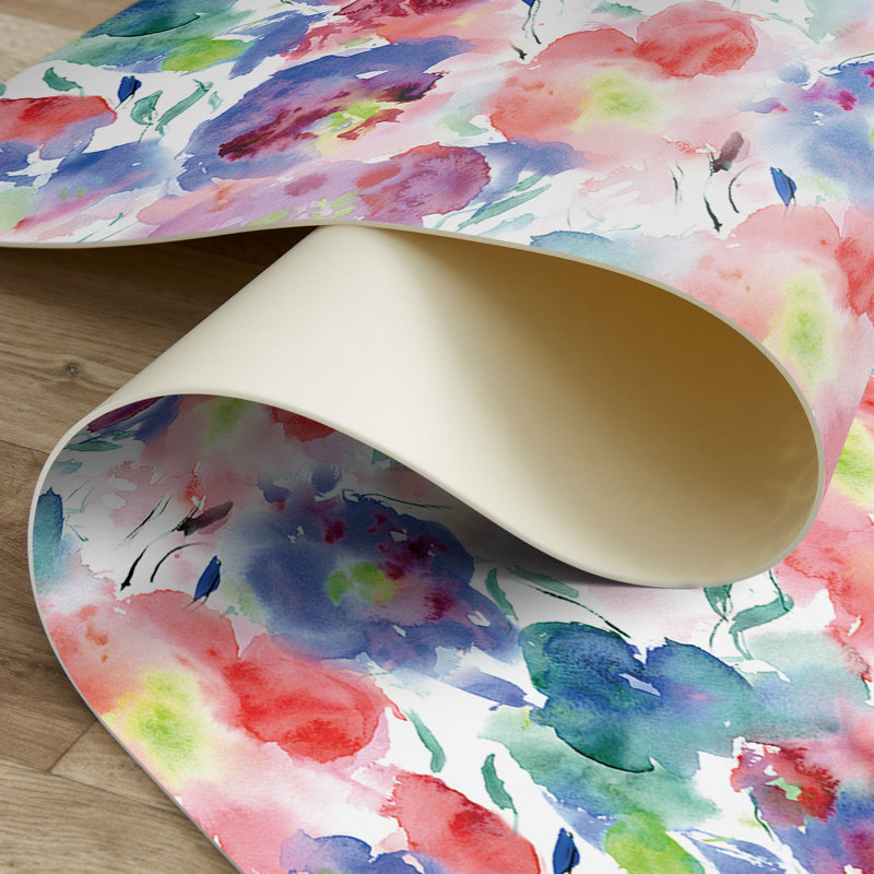 Blooming bouquet Floral Vinyl Area Mat in Pink, Rectangle 3' x 5'