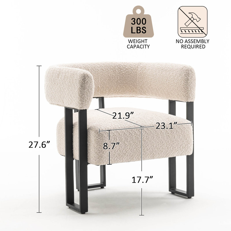 28" Wide Fabric Upholstered Chair,  Full Assembled Accent Chair with Boucle Arm (Set of 2), Beige