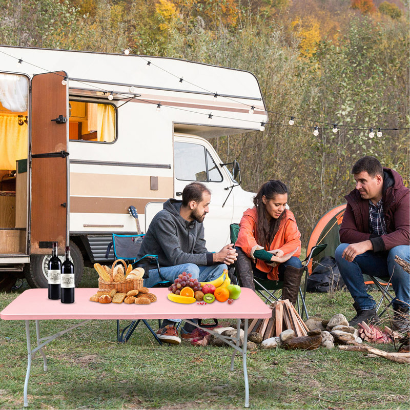 Table pliante rose de 6 pi, table en plastique portative pour le camping, les pique-niques, les fêtes, table pliable à haute charge