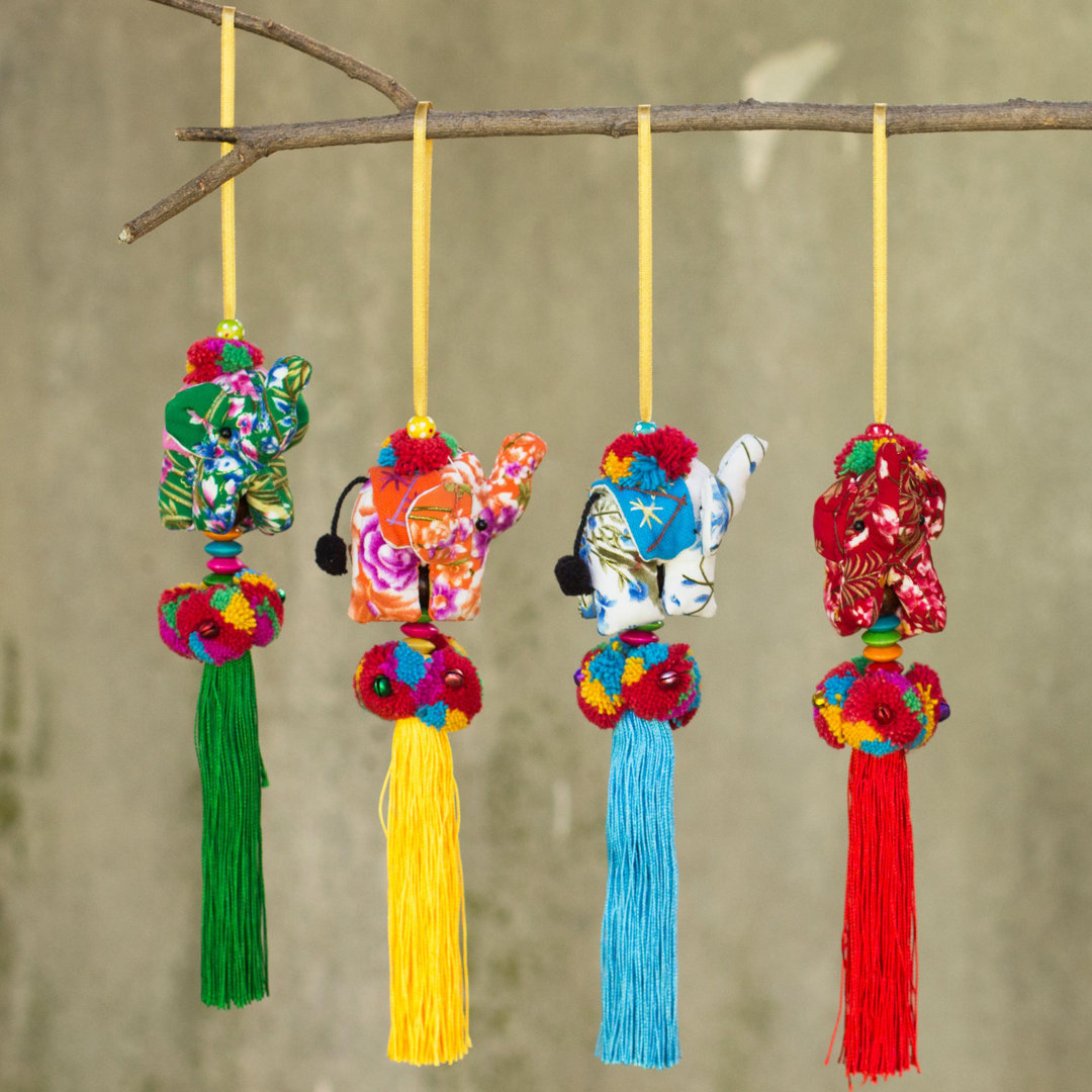 4 Piece Thai Elephant By Hand Crafted Hanging Figurine Ornament Set (Set of 4) The Holiday Aisle®