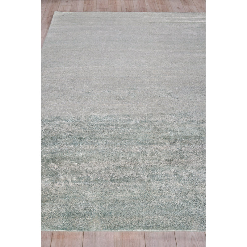 Plush Hand-Knotted Wool/Viscose Area Rug in Gray/Blue, Rectangle 10' x 14'