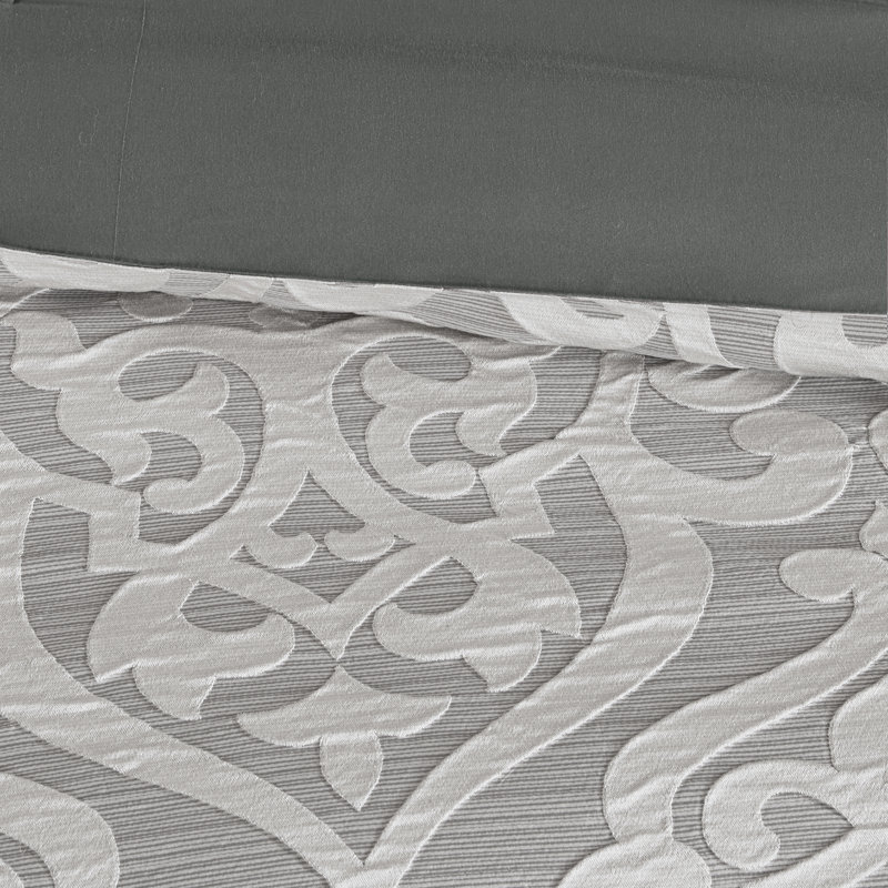 Ensemble d'édredon en jacquard de luxe 8 pièces Odette, Édredon grand et 7 pièces supplémentaires, Argent
