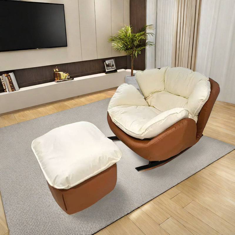 Chaise berçante imperméable en cuir Nano, Beige / brun