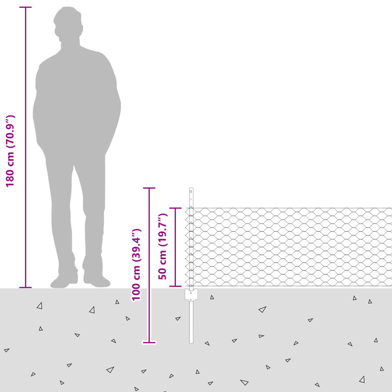 Fence with Post Segment Outdoor Barrier Garden Terrace Divider Boundary, Silver, 60cm H x 1000cm W
