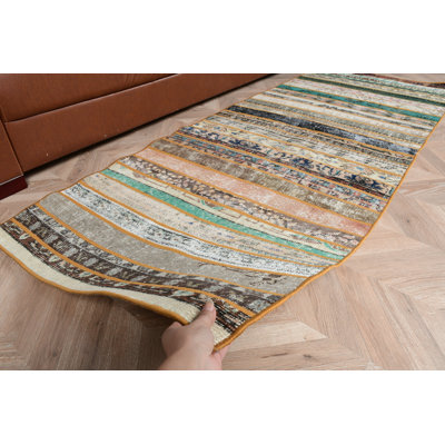 Handmade Turkish Runner Rug With Colorful Stripes For Bohemian Home Decor