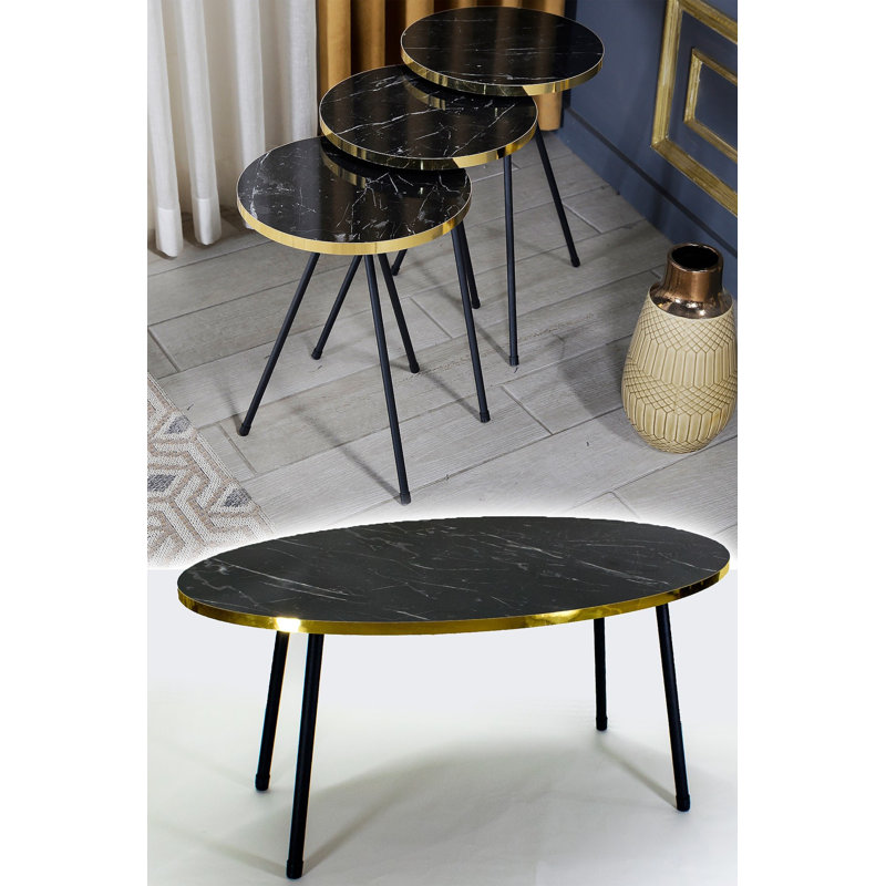 Cathrine 4 - Piece Living Room Table Set, Black Marble