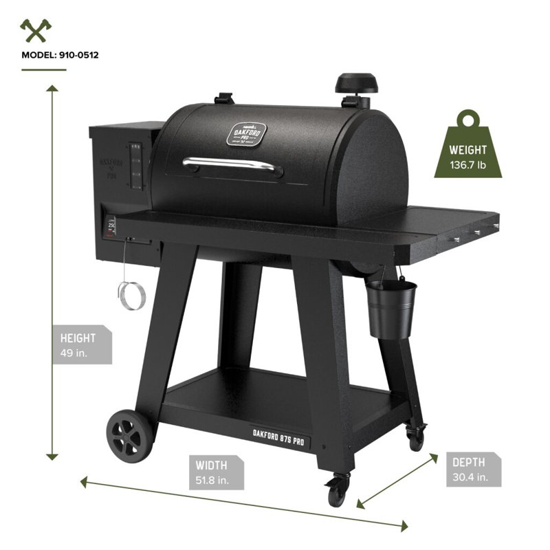 Grille à granules Oakford 875 Pro avec surface de cuisson de 824 pieds carrés, grilles en fonte, indicateur de vue I-site, gril fumoir à granules robuste avec connectivité Bluetooth - 910-0512