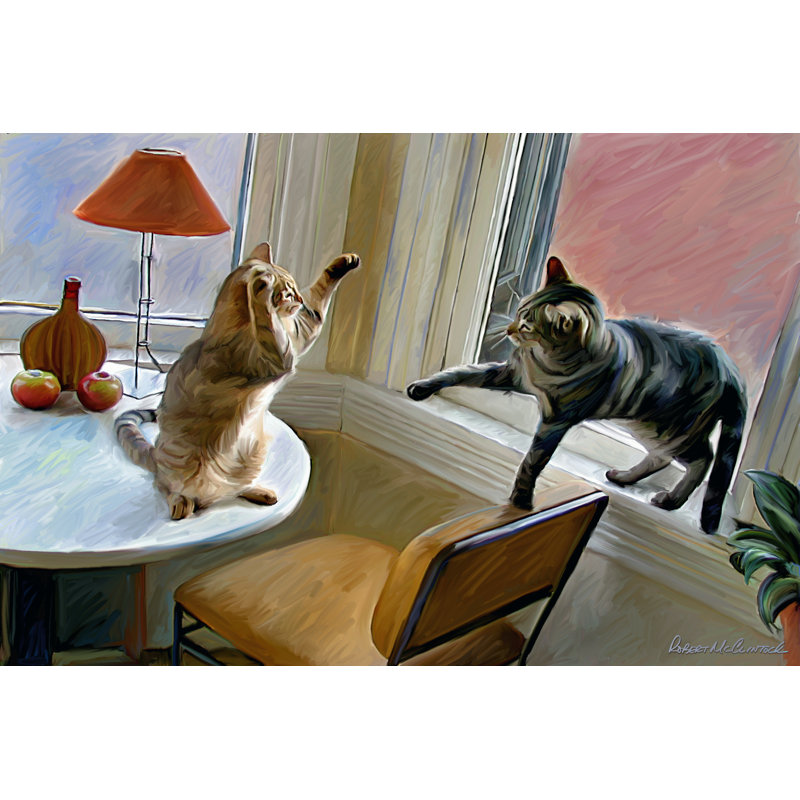 " Cats Fighting " by Robert McClintock Painting Print, 8" H x 12" W x 1.25" D