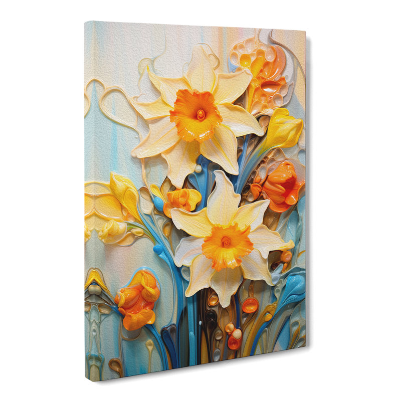 Daffodil Flower Neo-Plasticism - Wrapped Canvas, 60cm H x 40cm W x 3cm D