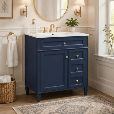 Meuble-lavabo moderne de 76 cm avec lavabo supérieur, grand espace de rangement et design minimaliste élégant pour une utilisation efficace de l'espace.