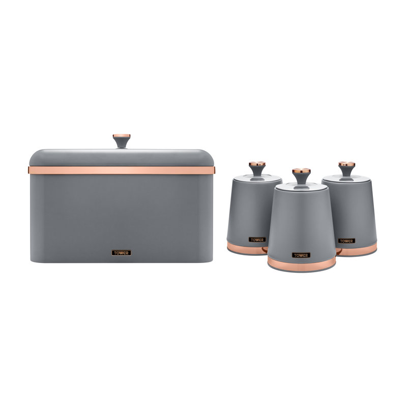 Tower Cavaletto Bread Bin and Set of 3 Canisters for Coffee/Sugar/Tea 1.5L