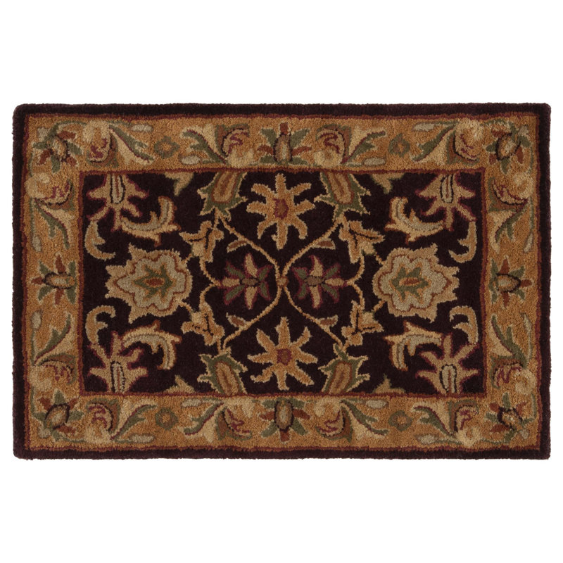 Tapis prune foncé / doré en laine touffeté à la main Bromley, Rectangle 2 pi x 3 pi