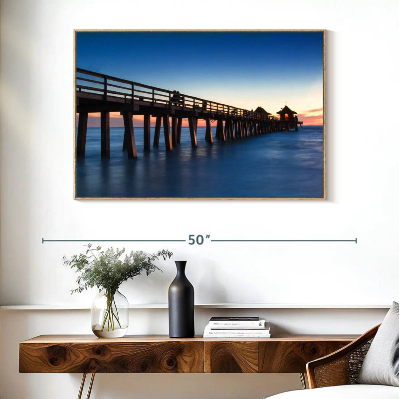 Naples Beach Pier, Cadre flottant en bois naturel, 40 po x 27 po