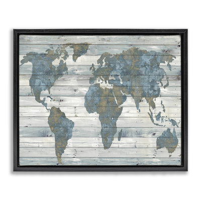 «Slate Blue & Tan World», art mural encadré sur toile flottante par Jamie MacDowell mwp-487