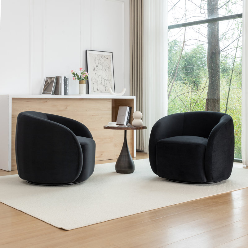 Arrun Velvet Swivel Barrel Chair, Black