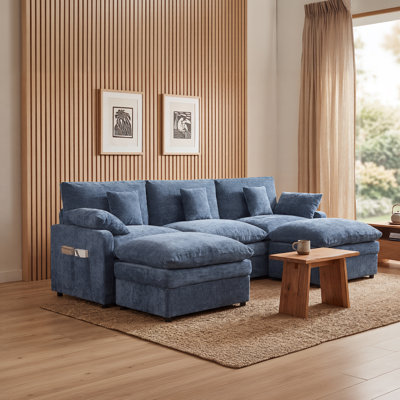 Canapé modulaire modulaire pour le salon, canapé en U en forme de U de 107,8 po, canapé en chenille avec repose-pieds mobile et coussins décoratifs confortables, pour chambre à coucher et appartement
