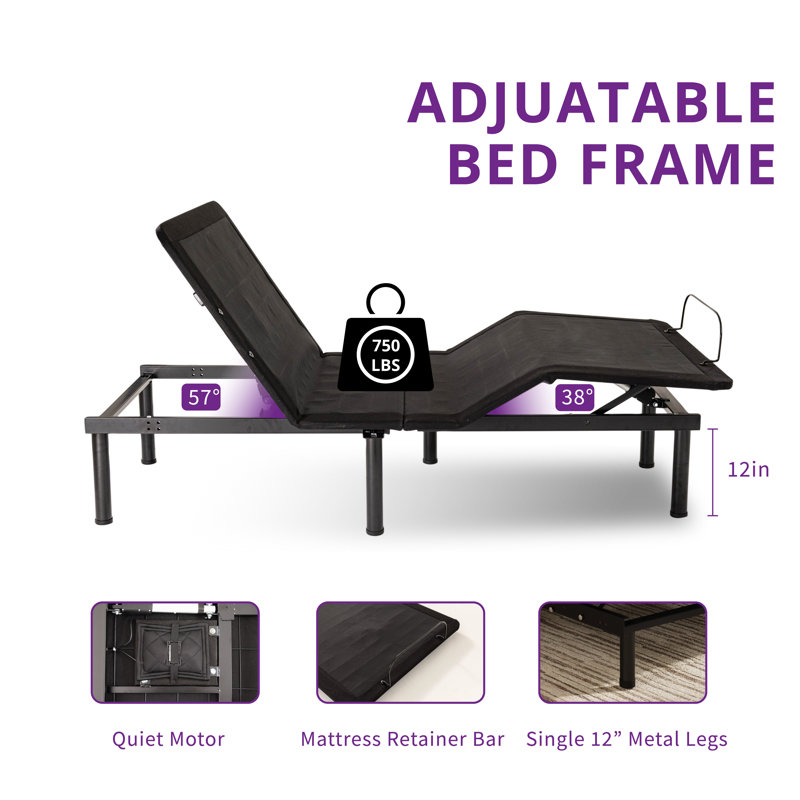 Zero Gravity Adjustable Bed With 12" Memory Foam Mattress, Wireless Remote Control, King