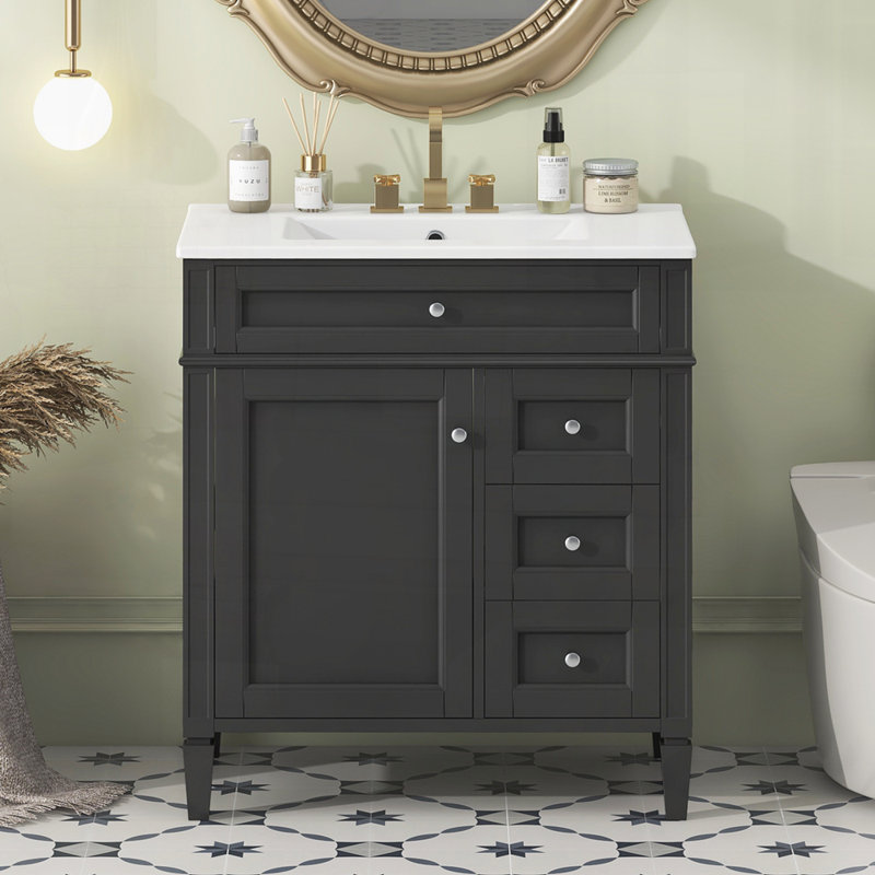 Meuble-lavabo 30 po avec lavabo supérieur, Noir / argenté