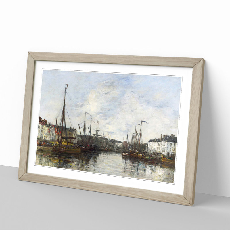 Harbour in Brussels by Eugene Boudin - Framed Print, 27cm H x 36cm W x 2cm D, Oak Framed