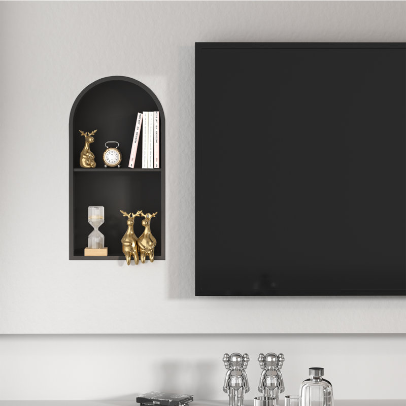 Bathroom Wall Niche - 12"w X 24"h Arched 304 Stainless Steel Shower Niche, Double Shelves, No Tile Needed, Matte Black Finish