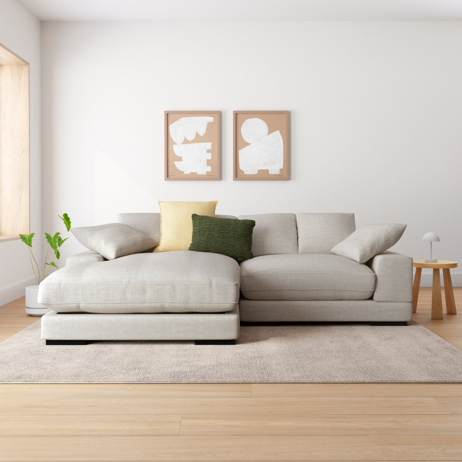Lonsdale Chaise Sectional, Beige Linen