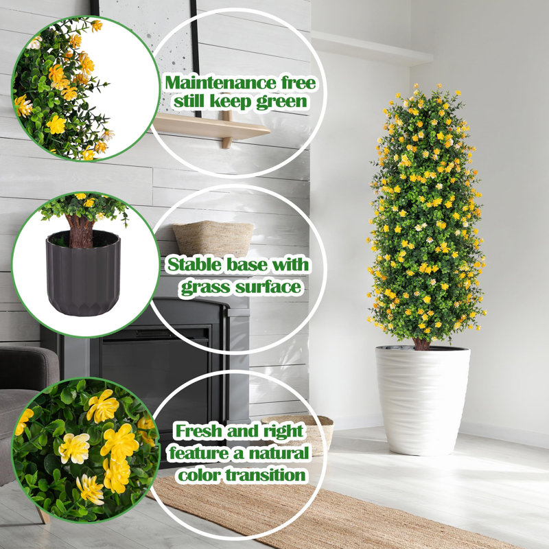 Ensemble de 2 fausses roses en pot 38 "(ensemble de 2), Jaune