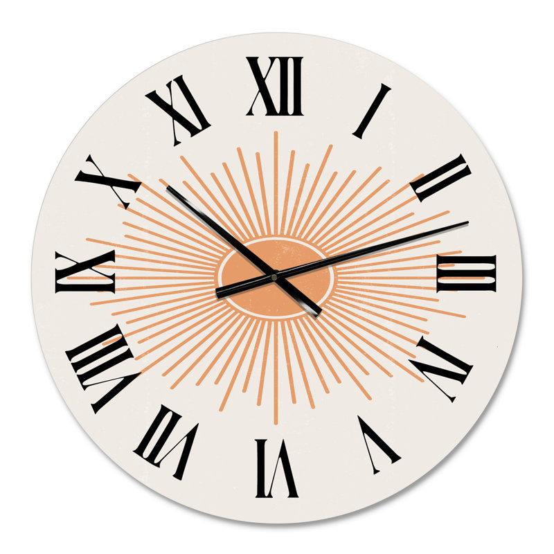 Horloge murale moderne Minimalist Bright Shining Orange Sun Rays III, Moyen